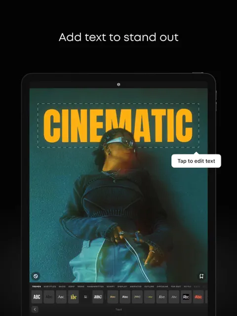 Prequel cinematic text editing screen with yellow title typography