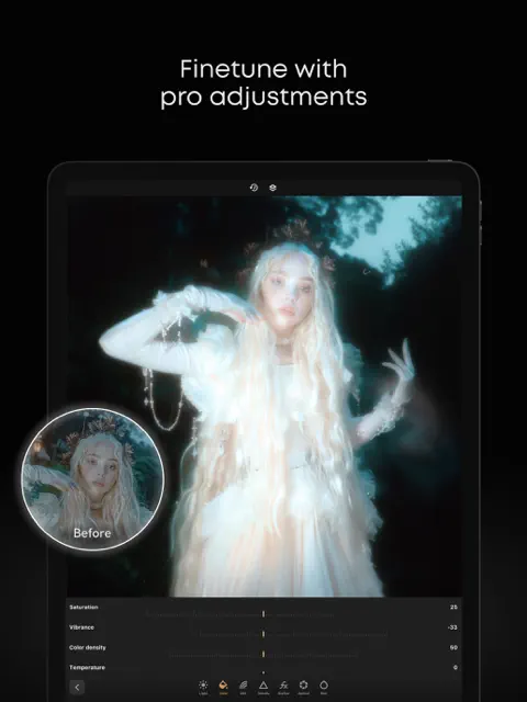 Prequel fine adjustment editor with before preview bubble